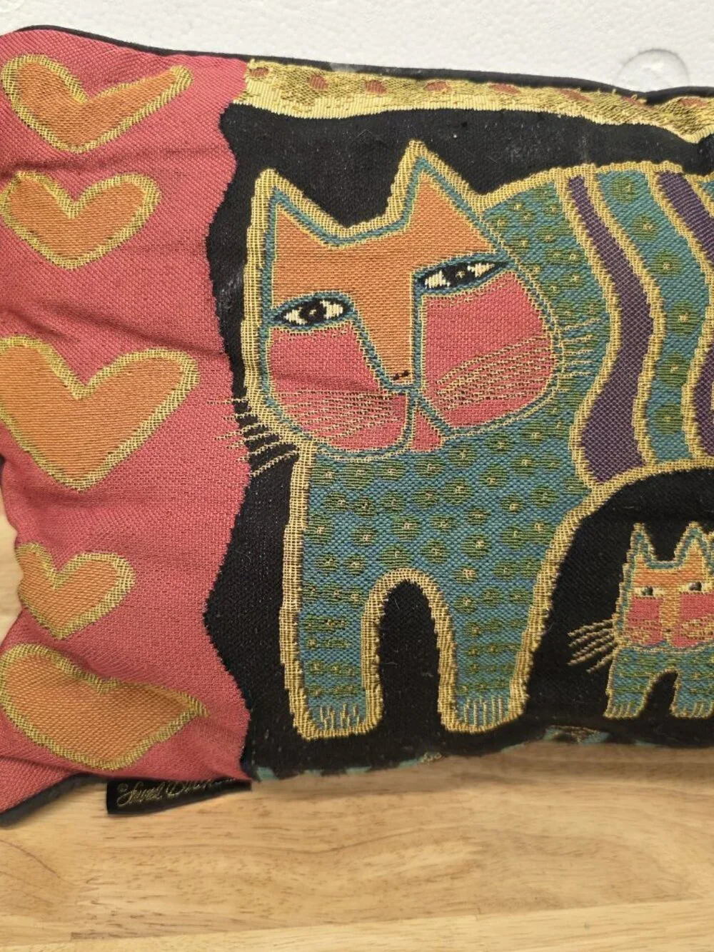 Vtg Laurel Burch Cat Throw Pillow You Are In My Heart Lumbar Rectangle 23